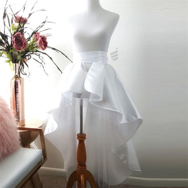 faldas saias high low pleated long wraps skirts for bridal satin with tulle female maxi skirt custom made women overskirt 210311, Black